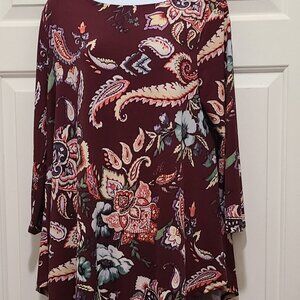 Chico's Merlot Paisley Print 3/4" Sleeves Packable Med Floral Top GU